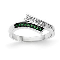 Sterling Silver Polished CZ & Green Glass Stone Ring view 1