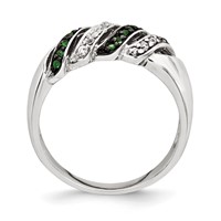 Sterling Silver Polished CZ & Green Glass Stone Ring view 2