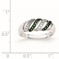 Sterling Silver Polished CZ & Green Glass Stone Ring view 3