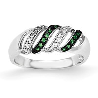 Sterling Silver Polished CZ & Green Glass Stone Ring view 1