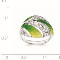 Sterling Silver Green and Yellow Enamel Leaf and CZ Ring view 2