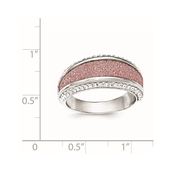 Sterling Silver Crystal Pink Laser Glitter Texture Ring
