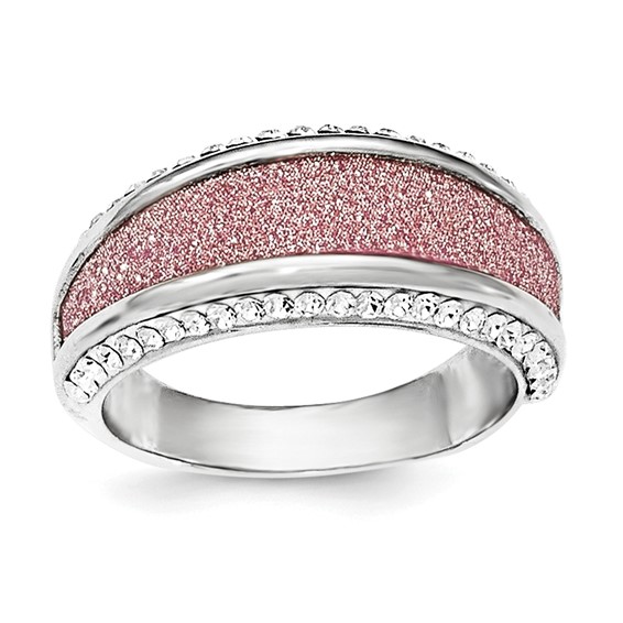 Sterling Silver Crystal Pink Laser Glitter Texture Ring