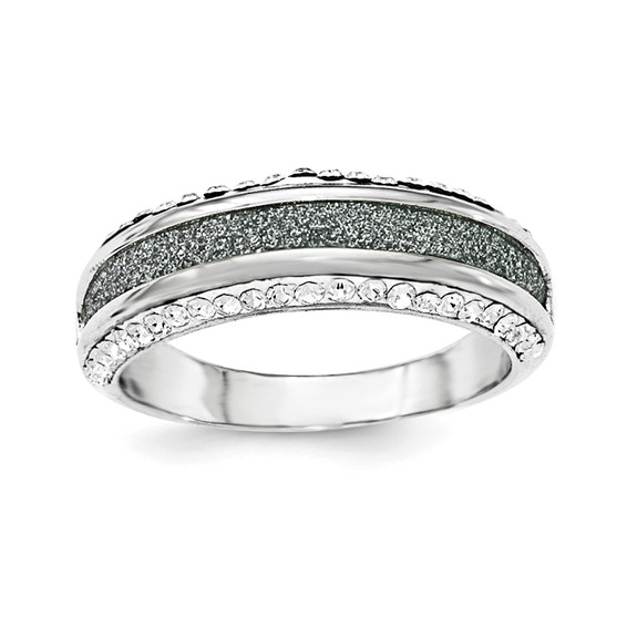Sterling Silver Crystal Blue Laser Glitter Texture Ring