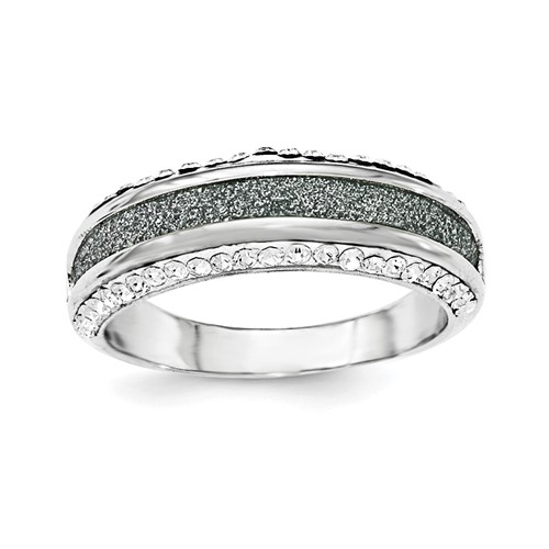 Sterling Silver Crystal Blue Laser Glitter Texture Ring