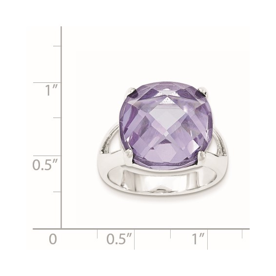 Sterling Silver Lavender CZ Checkerboard-cut Cushion Ring