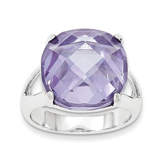 Sterling Silver Lavender CZ Checkerboard-cut Cushion Ring