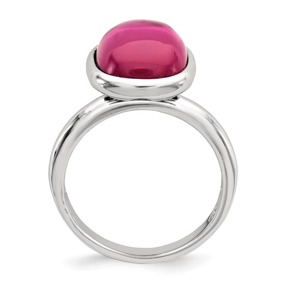 Sterling Silver Polished Synthetic Red Bead Ring