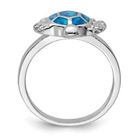 Sterling Silver Rhodium-plated Created Blue Opal Turtle Ring view 2