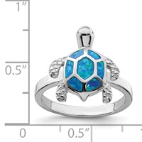 Sterling Silver Rhodium-plated Created Blue Opal Turtle Ring view 3