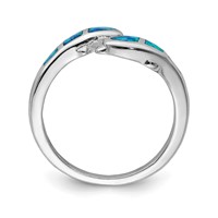 Sterling Silver Rhodium-plated Created Blue Opal Dolphins Ring view 2