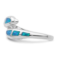 Sterling Silver Rhodium-plated Created Blue Opal Dolphins Ring view 3