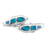 Sterling Silver Rhodium-plated Created Blue Opal Dolphins Ring view 5