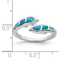 Sterling Silver Rhodium-plated Created Blue Opal Dolphins Ring view 4