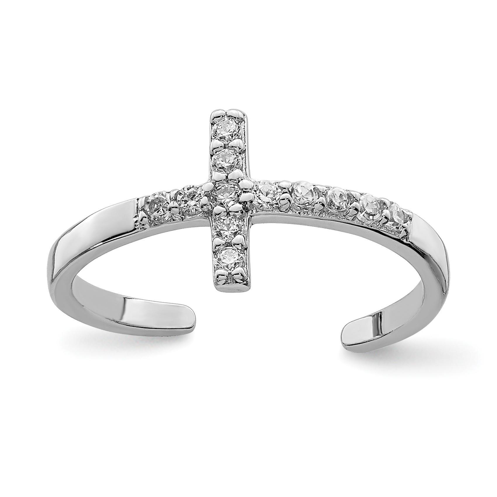 Sterling Silver Rhodium-plated CZ Cross Toe Ring (QR6038)