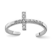 Sterling Silver Rhodium-plated CZ Cross Toe Ring view 1