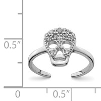 Sterling Silver Rhodium-plated CZ Skull Toe Ring view 4