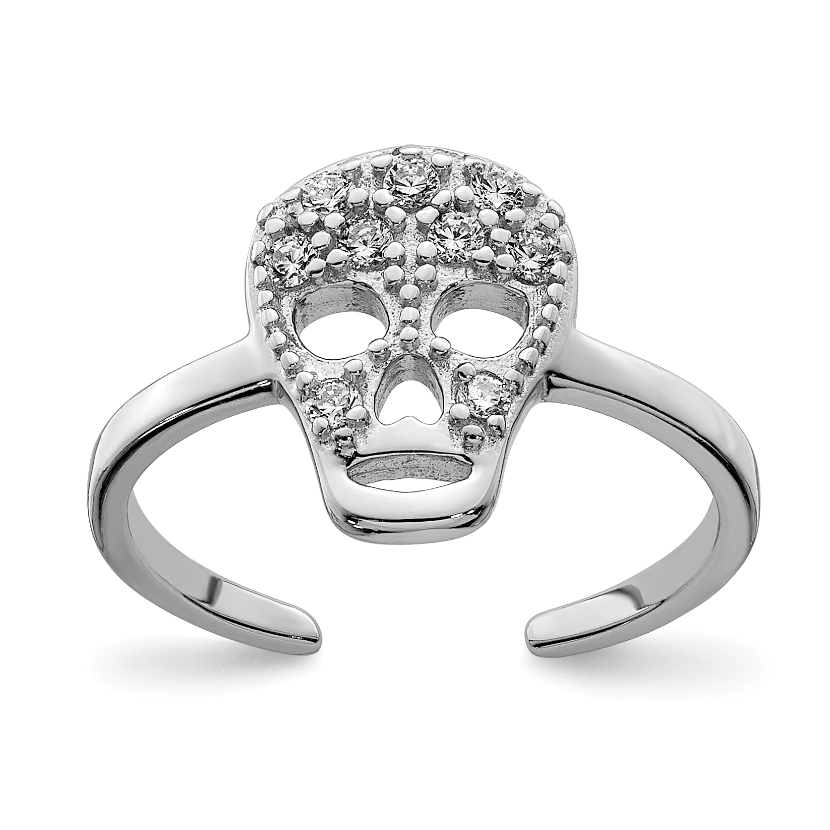 Sterling Silver Rhodium-plated CZ Skull Toe Ring (QR6042)