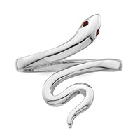 Sterling Silver Rhodium-plated Snake W Synthetic Ruby Toe Ring view 5
