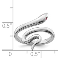 Sterling Silver Rhodium-plated Snake W Synthetic Ruby Toe Ring view 4