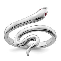 Sterling Silver Rhodium-plated Snake W Synthetic Ruby Toe Ring view 1