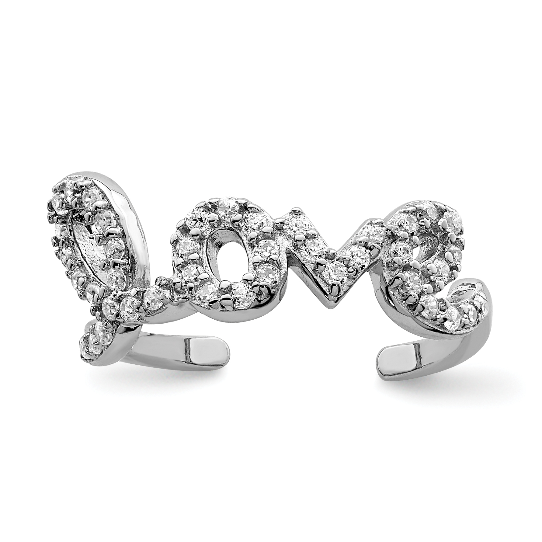 Sterling Silver Rhodium-plated CZ Love Toe Ring (QR6048)