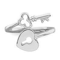Sterling Silver Rhodium-plated Heart Lock & Key Toe Ring view 5