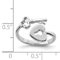 Sterling Silver Rhodium-plated Heart Lock & Key Toe Ring view 4