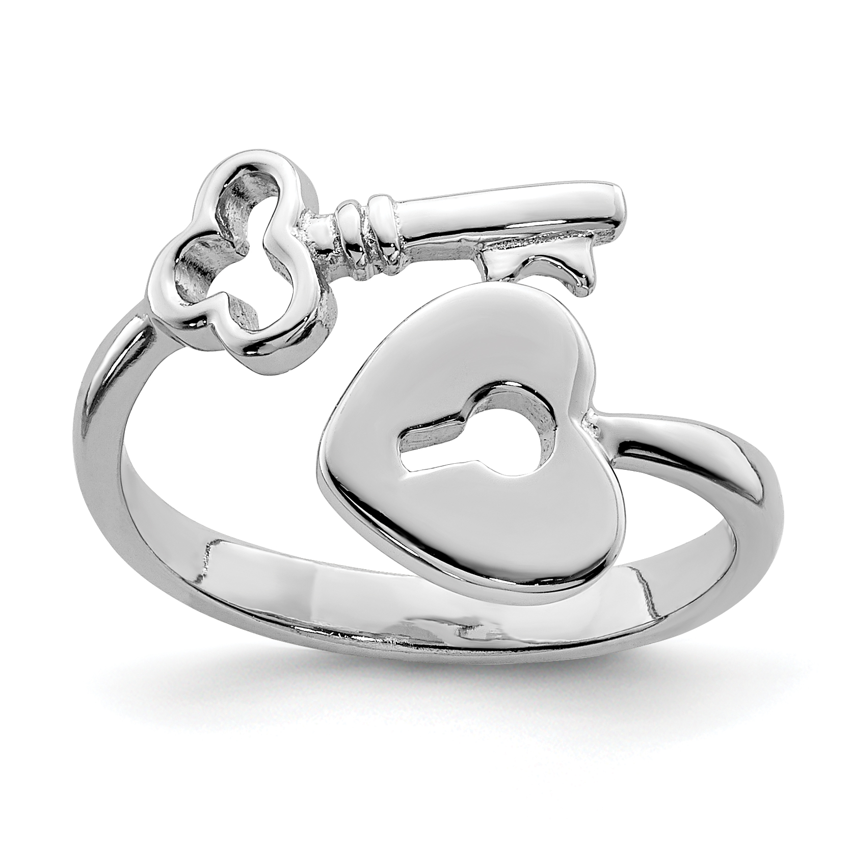 Sterling Silver Rhodium-plated Heart Lock & Key Toe Ring (QR6050)