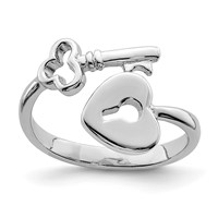 Sterling Silver Rhodium-plated Heart Lock & Key Toe Ring view 1