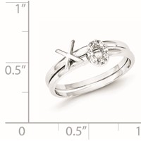 Sterling Silver Polished CZ X and O Two Ring Set view 2
