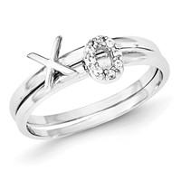 Sterling Silver Polished CZ X and O Two Ring Set view 1