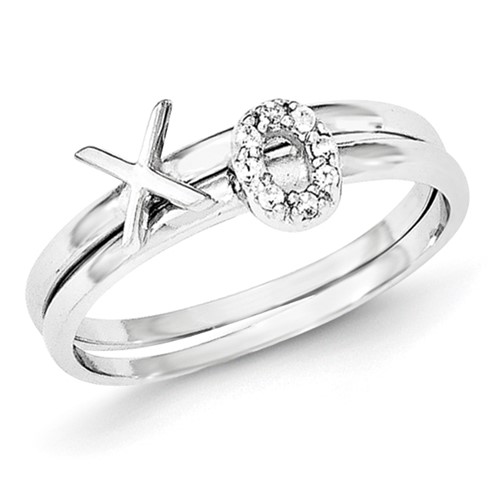 Sterling Silver Polished CZ X and O Two Ring Set