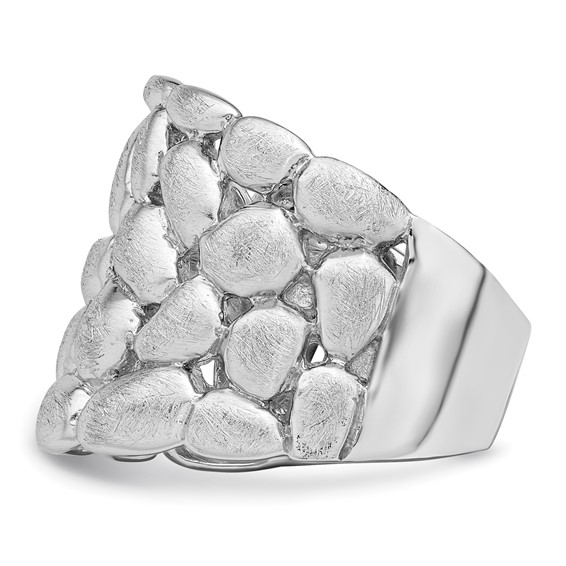 Sterling Silver Rhodium-plated Polished & Satin Textured Nugget Ring
