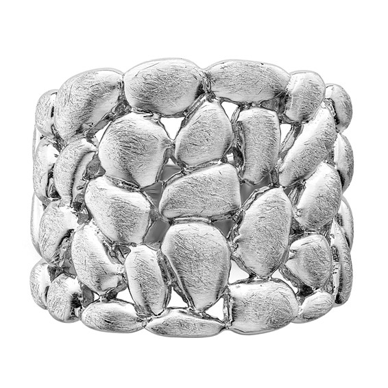 Sterling Silver Rhodium-plated Polished & Satin Textured Nugget Ring