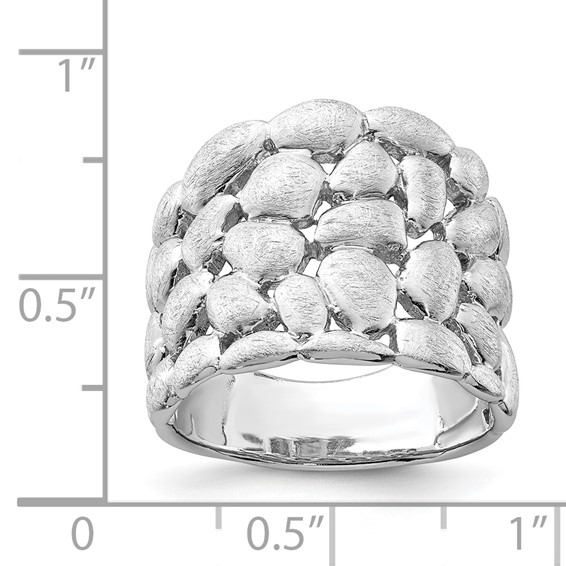 Sterling Silver Rhodium-plated Polished & Satin Textured Nugget Ring