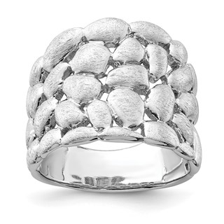 Sterling Silver Rhodium-plated Polished & Satin Textured Nugget Ring
