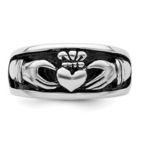 Sterling Silver Rhodium-plated Antiqued Claddagh Ring view 5