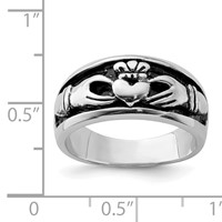 Sterling Silver Rhodium-plated Antiqued Claddagh Ring view 4