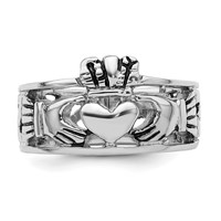 Sterling Silver Rhodium-plated and Antiqued Claddagh Ring view 5