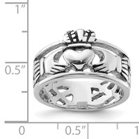 Sterling Silver Rhodium-plated and Antiqued Claddagh Ring view 4
