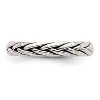 Sterling Silver Polished Antiqued Weaved 3.25mm Women's Ring view 4
