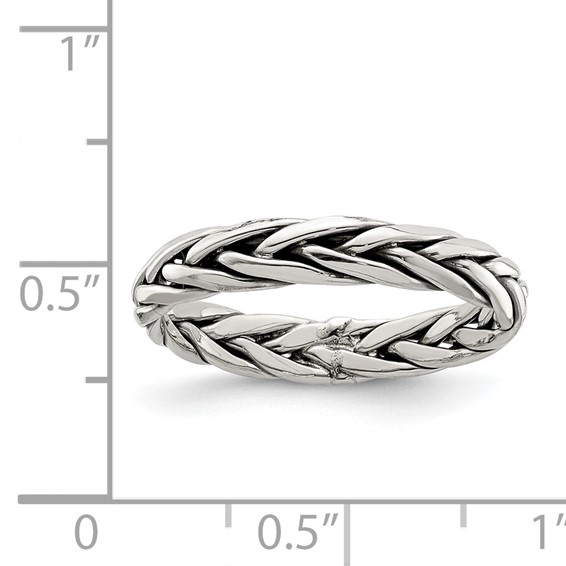 Sterling Silver Polished Antiqued Weaved 3.25mm Women's Ring