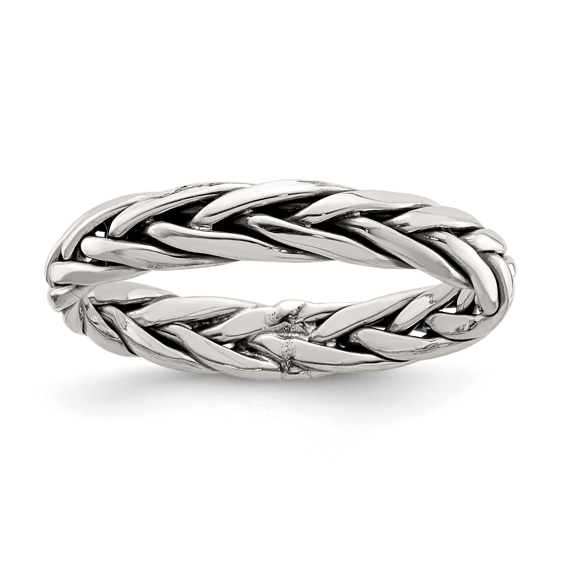 Sterling Silver Polished Antiqued Weaved 3.25mm Women's Ring (QR6086-6)
