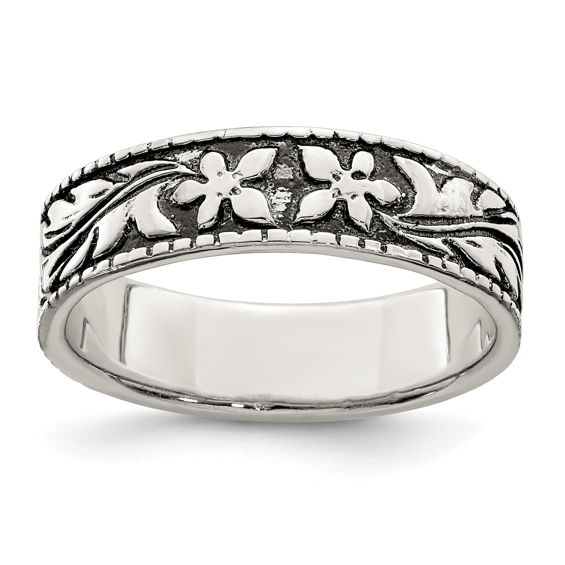 Sterling Silver Antiqued Floral Ring (QR6100-7)