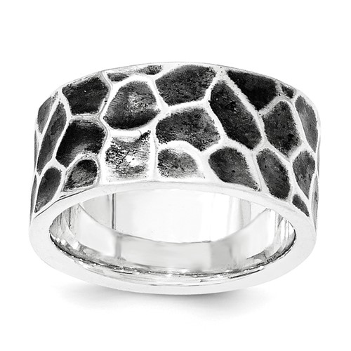 Sterling Silver Polished & Oxidized Hammered Ring
