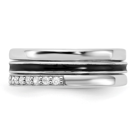 Sterling Silver Rhodium-plated Enameled w/CZ Ring Set