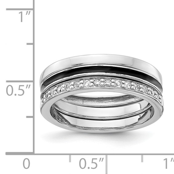 Sterling Silver Rhodium-plated Enameled w/CZ Ring Set