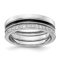 Sterling Silver Rhodium-plated Enameled W CZ Ring Set view 1