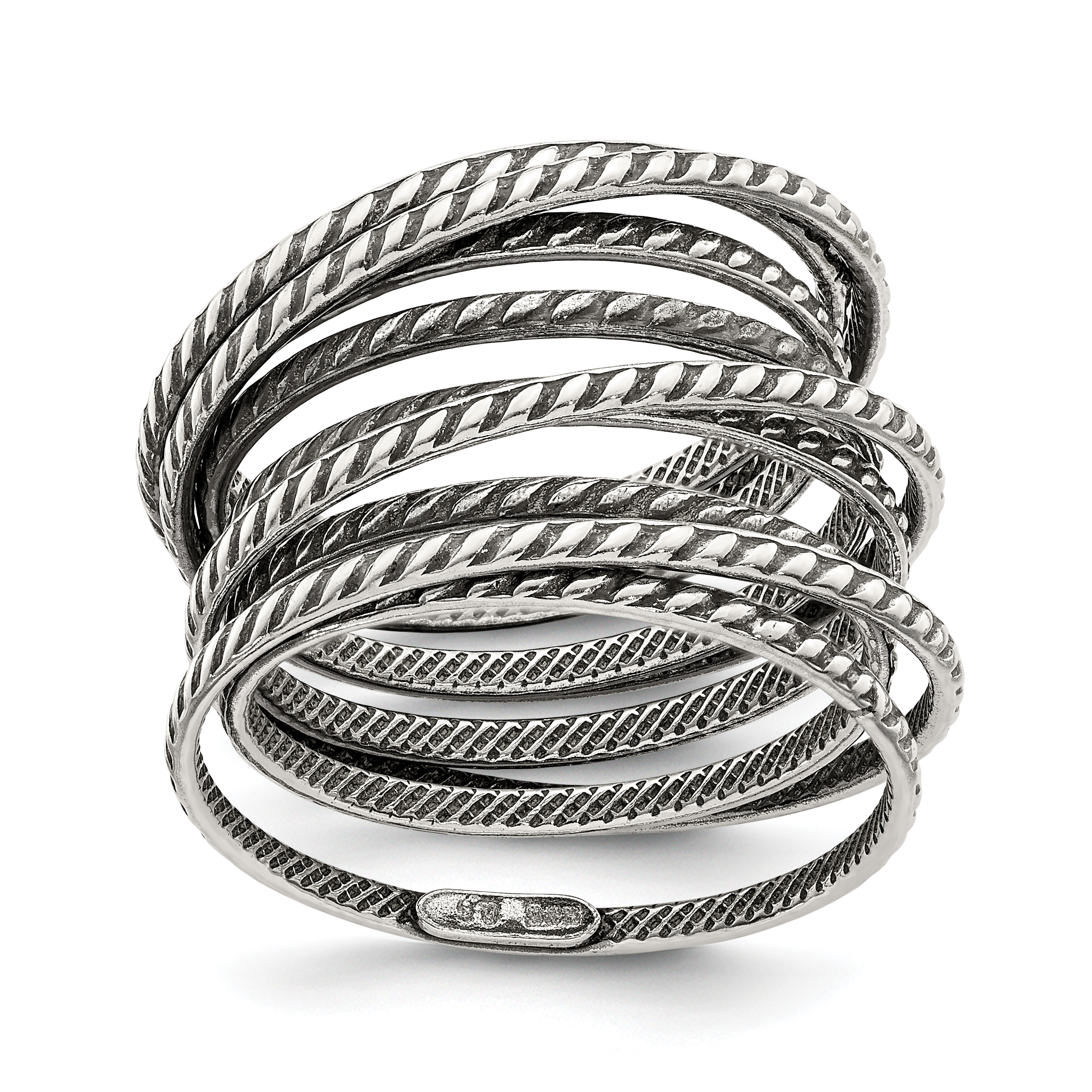 Sterling Silver Antiqued Textured One Piece Spring Ring (QR6114-6)